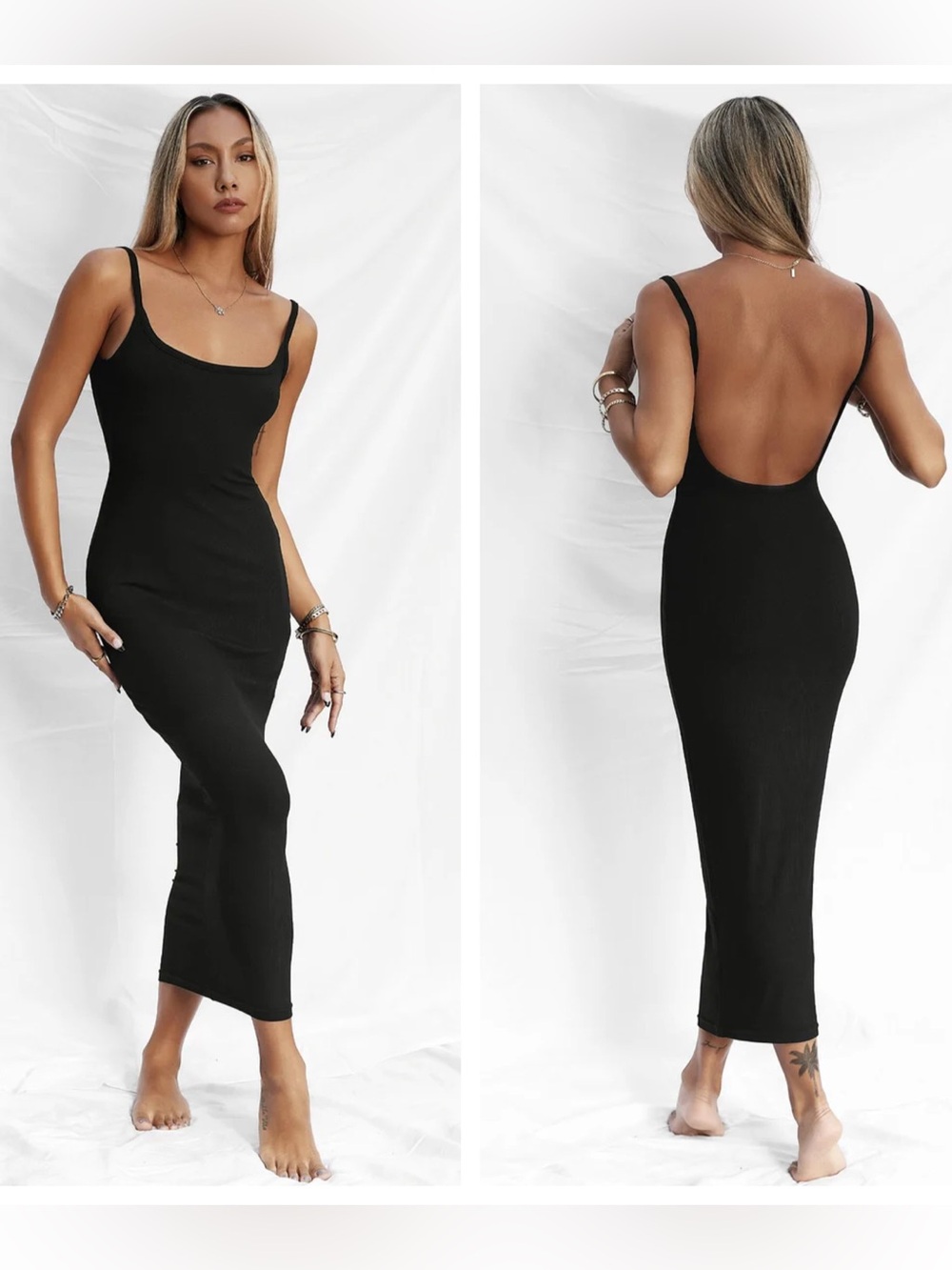All Things Golden The Luxe Rib Low Back Midi Dress Size Small